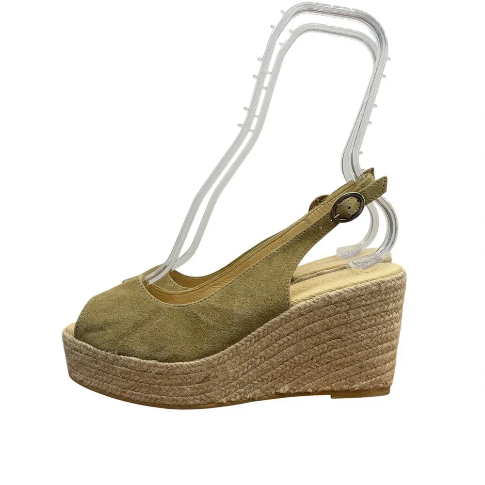 Cordani Evan Espadrille Wedge Sandal Women SZ 38 Green Boho Suede Slingback Soft